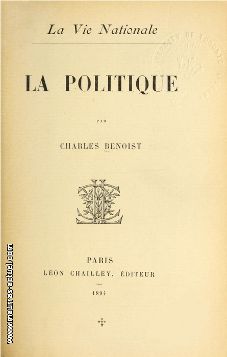 Ch. Benoist. La Politique. Edt Chaillez, 1894
