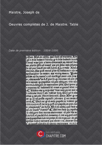 J.de Maistre. Oeuvres complètes. Edt Chapitre.com, 2014