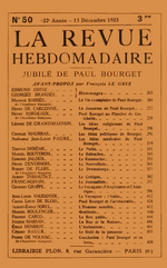 Le Jubilé de Paul Bourget. Edt Plon (La Revue Hebdomadaire, n°50), 1923