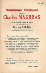 Hommage national rendu à Charles Maurras. Edt Front National, 1937